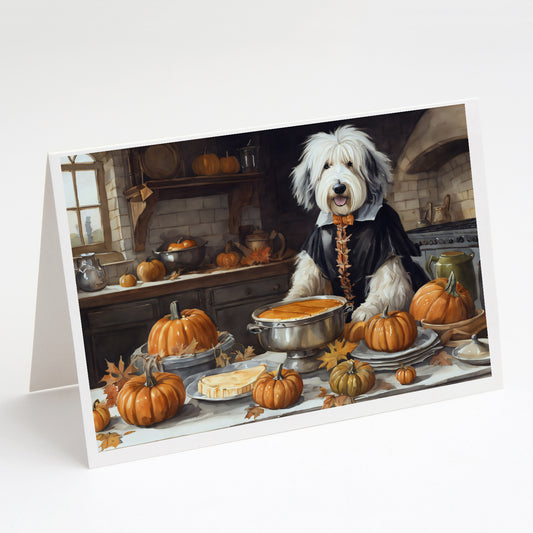 Buy this Old English Sheepdog Fall Kitchen Pumpkins Greeting Cards and Envelopes Pack of 8