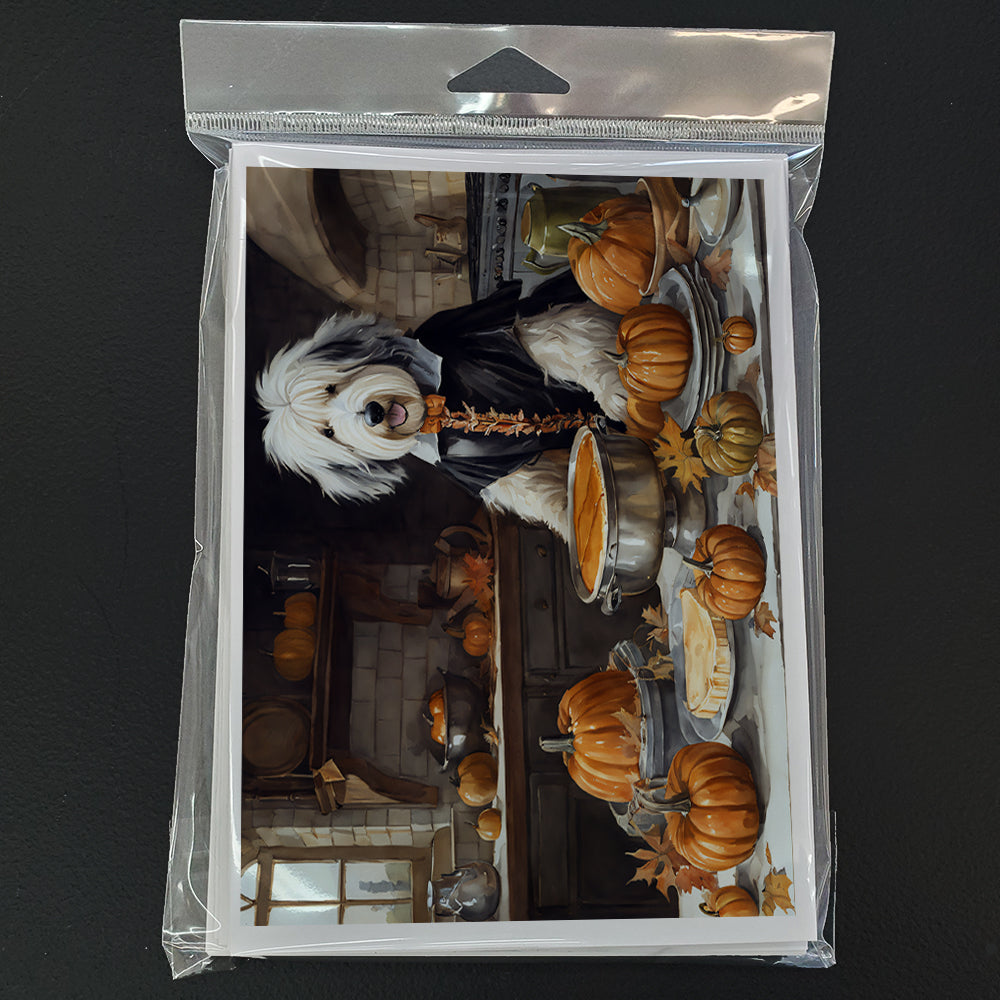 Old English Sheepdog Fall Kitchen Pumpkins Greeting Cards and Envelopes Pack of 8