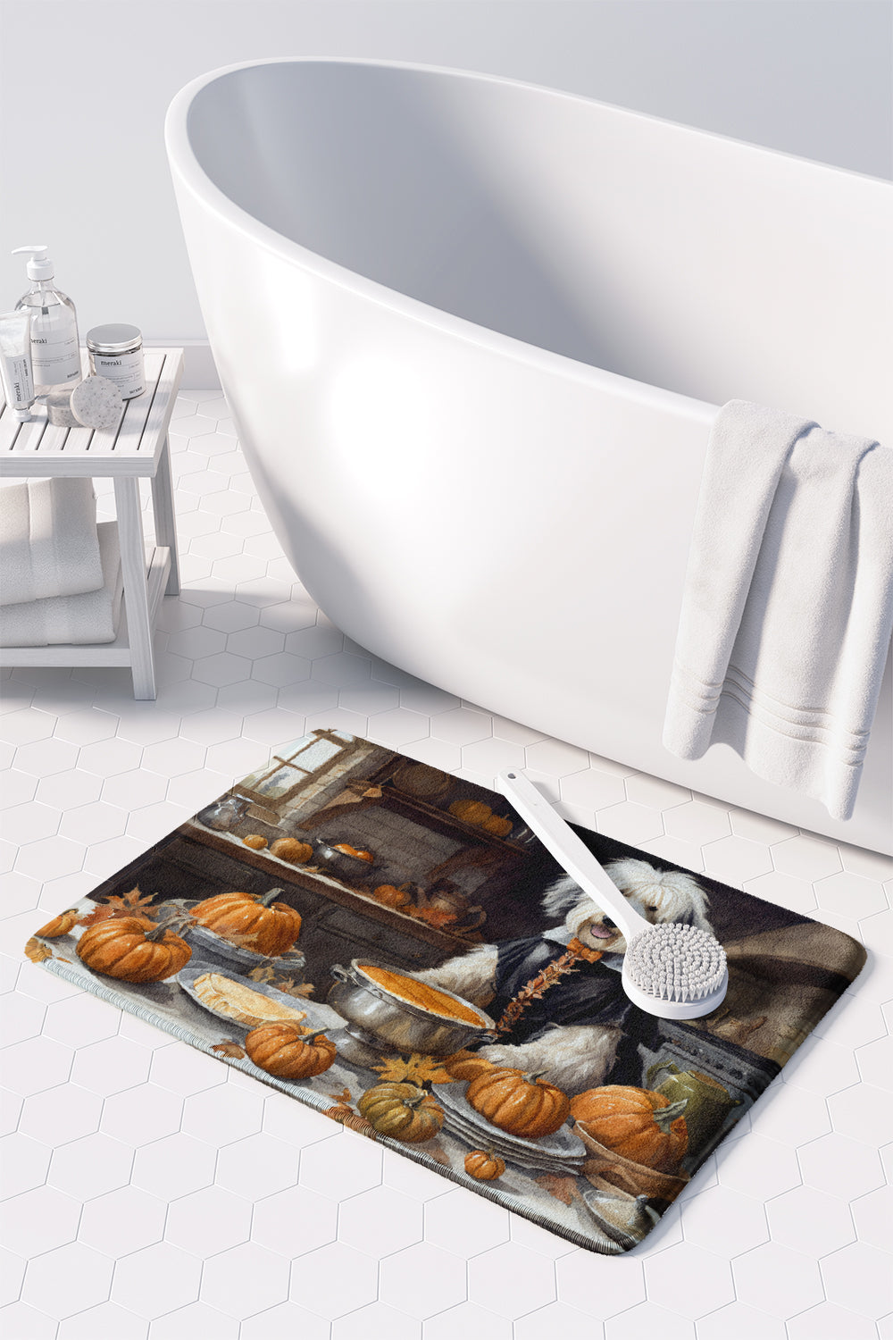 Old English Sheepdog Fall Kitchen Pumpkins Memory Foam Kitchen Mat