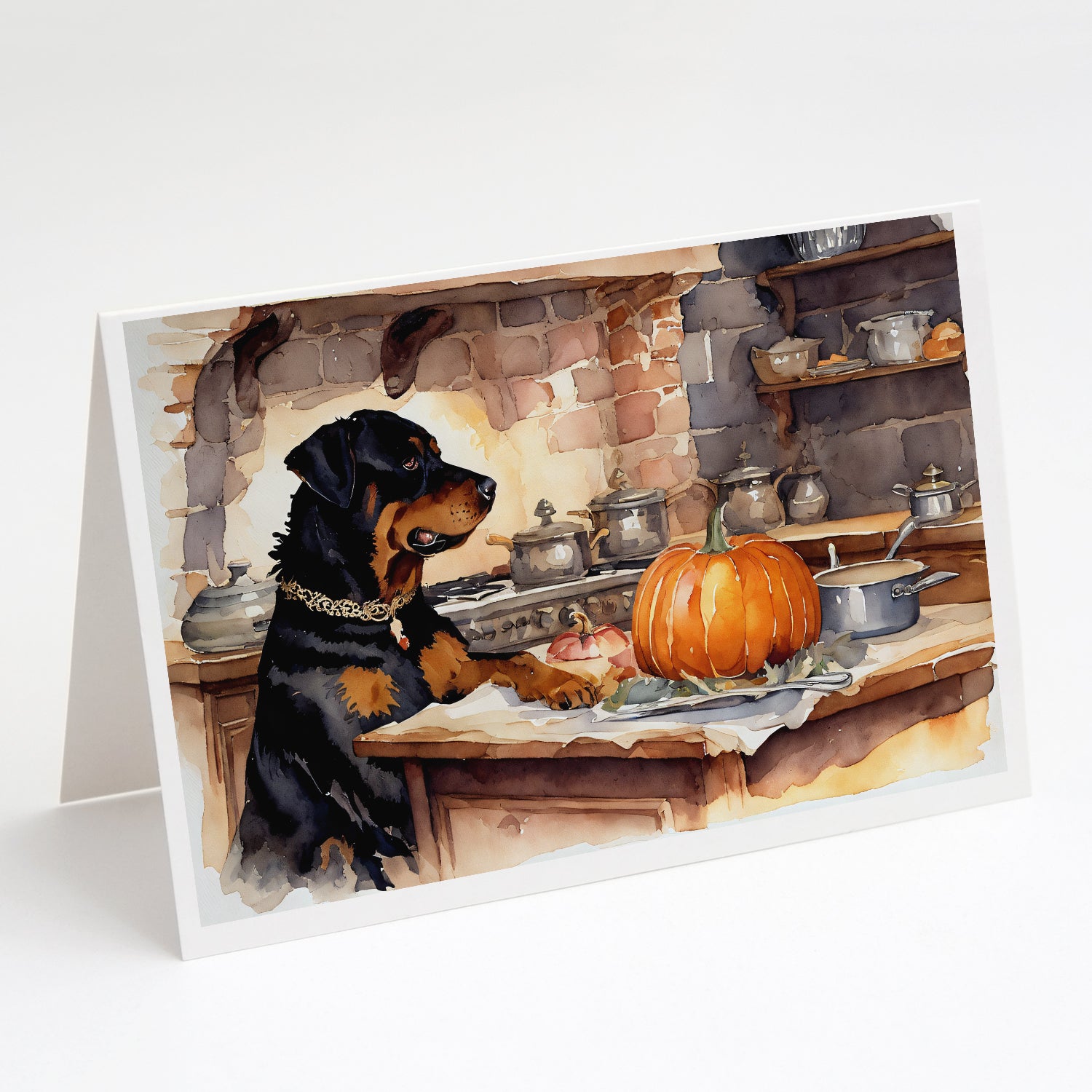 Buy this Rottweiler Fall Kitchen Pumpkins Greeting Cards and Envelopes Pack of 8