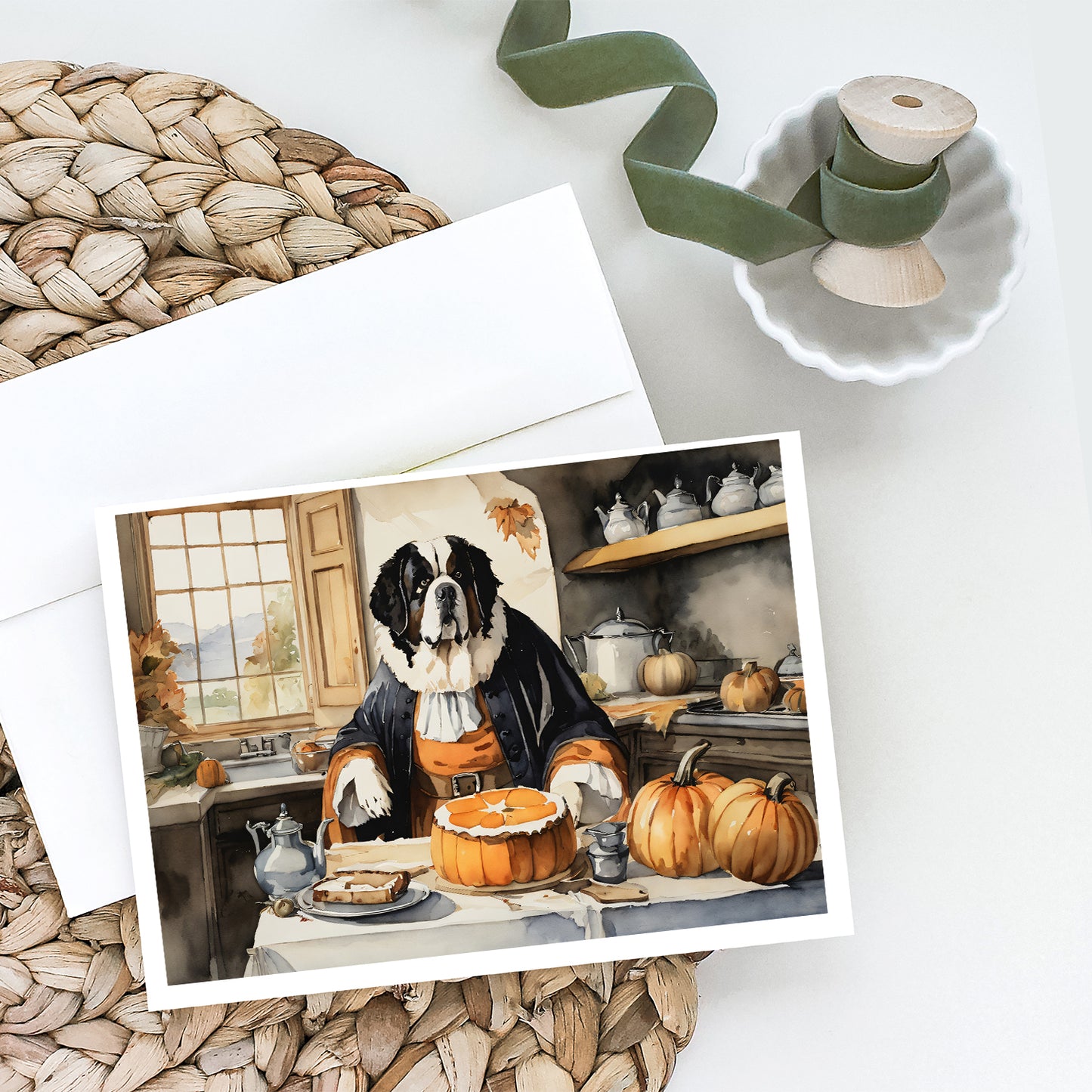 Saint Bernard Fall Kitchen Pumpkins Greeting Cards and Envelopes Pack of 8