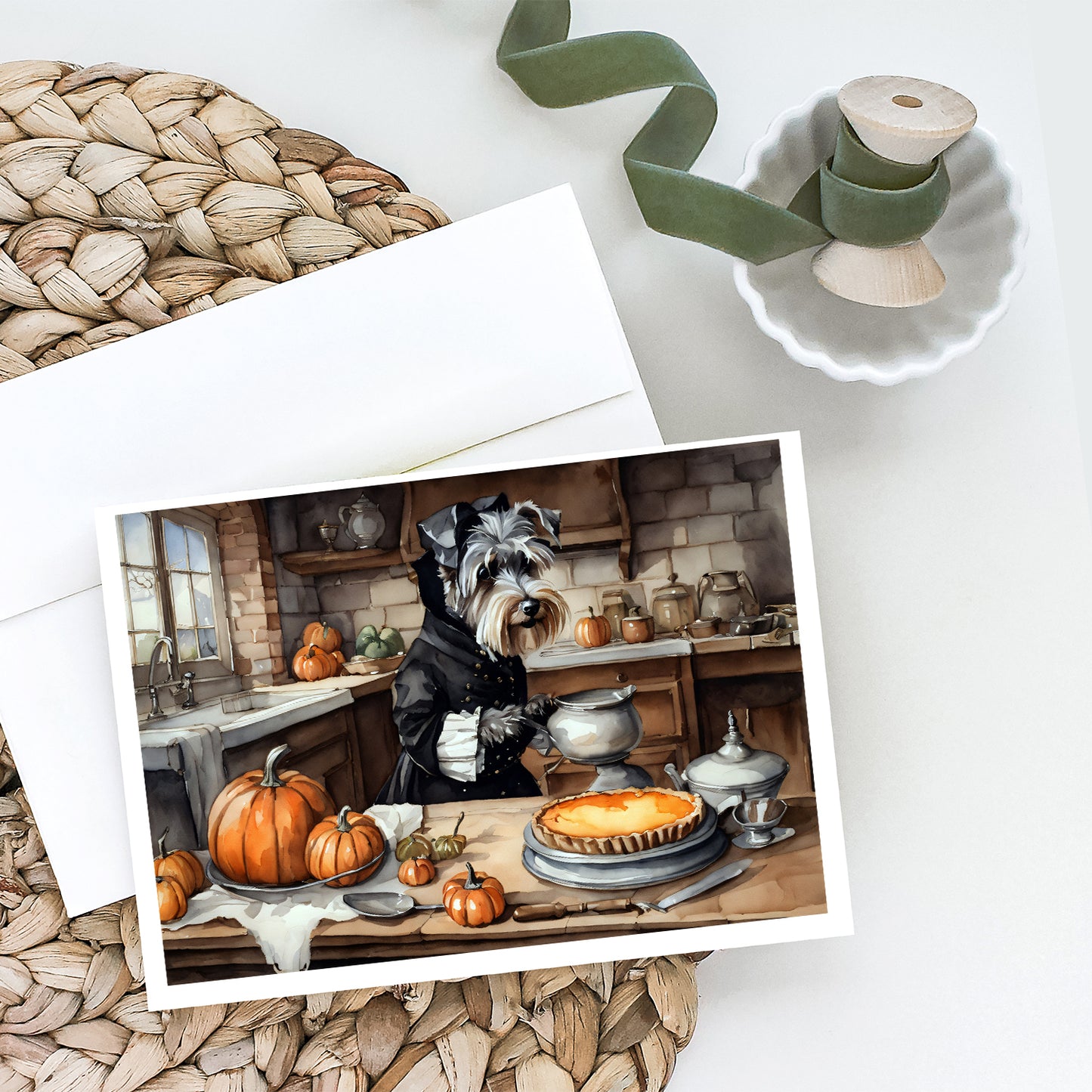 Schnauzer Fall Kitchen Pumpkins Greeting Cards and Envelopes Pack of 8