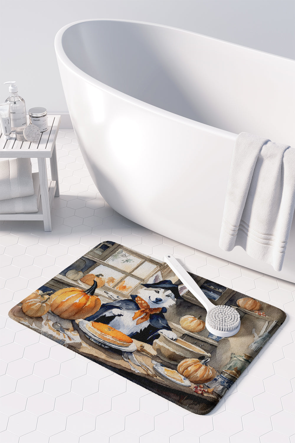 Siberian Husky Fall Kitchen Pumpkins Memory Foam Kitchen Mat