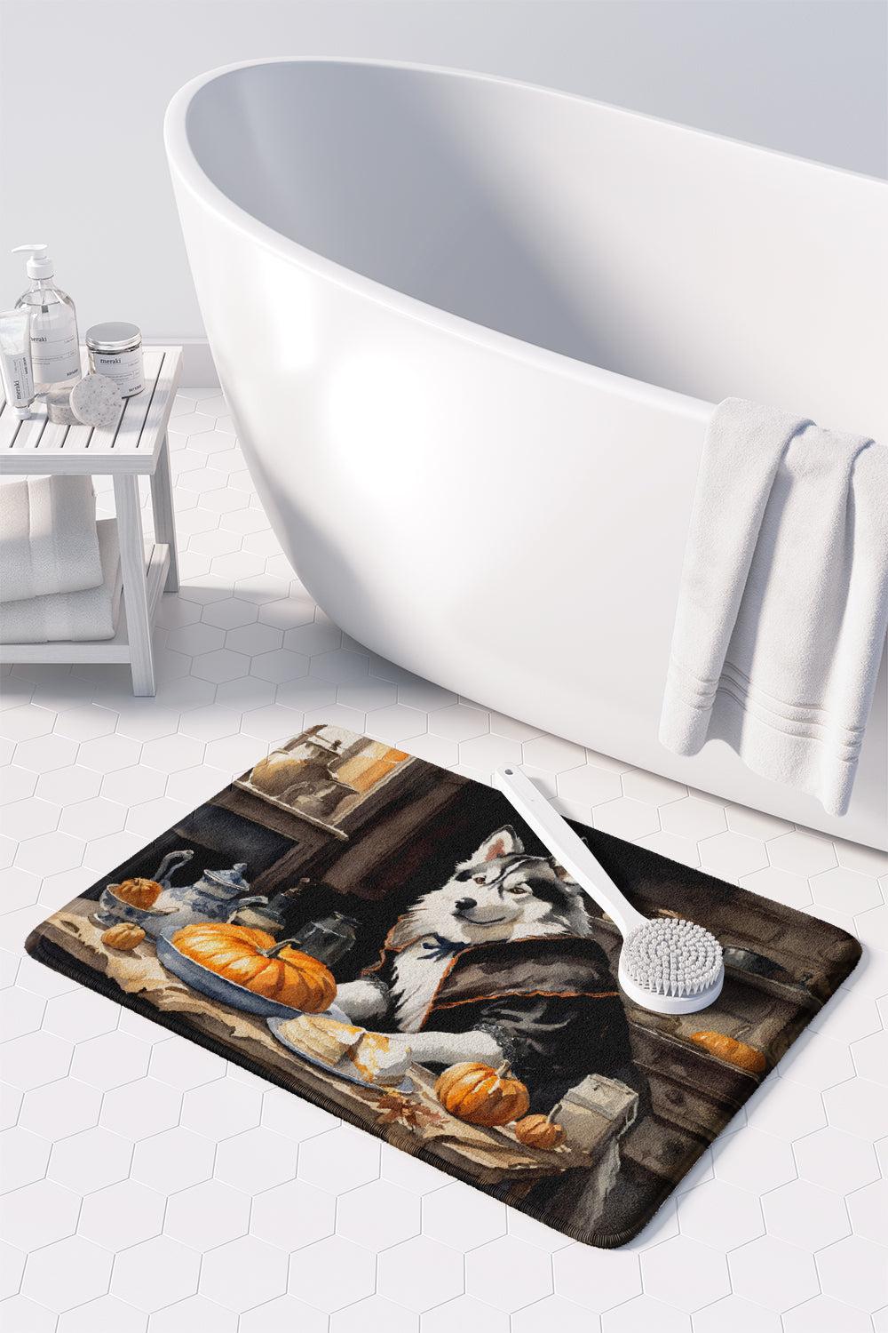 Siberian Husky Fall Kitchen Pumpkins Memory Foam Kitchen Mat