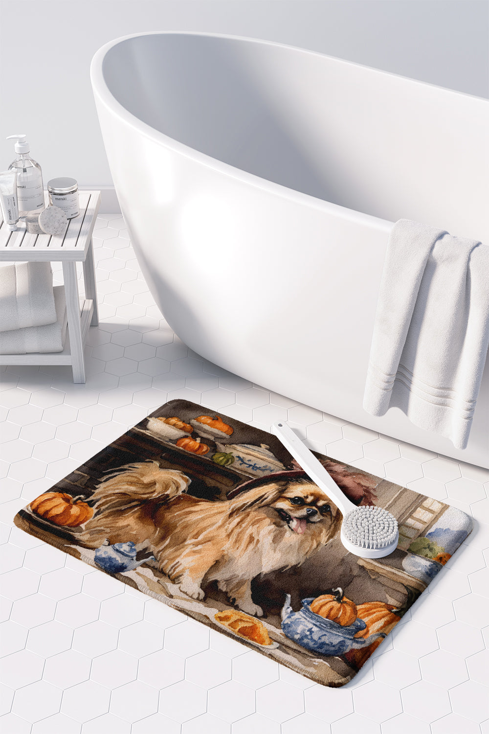 Tibetan Spaniel Fall Kitchen Pumpkins Memory Foam Kitchen Mat