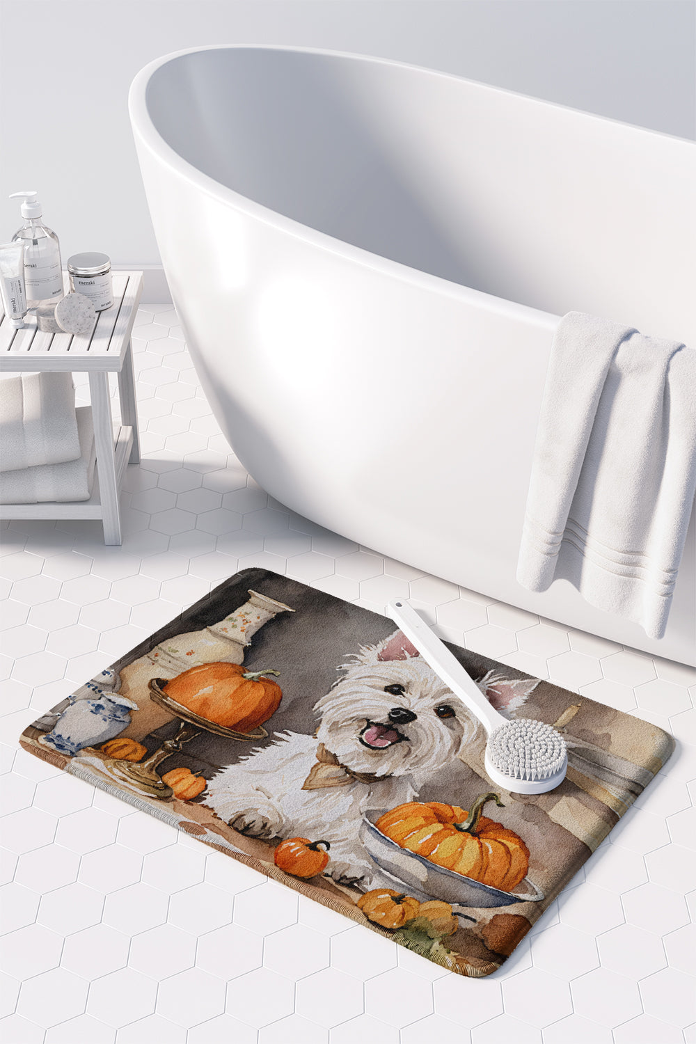 Westie Fall Kitchen Pumpkins Memory Foam Kitchen Mat