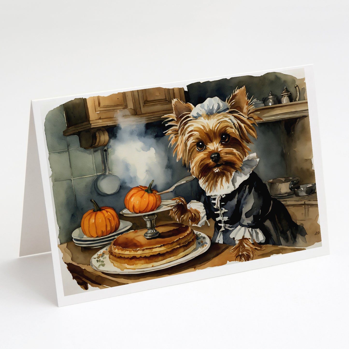 Buy this Yorkie Fall Kitchen Pumpkins Greeting Cards and Envelopes Pack of 8
