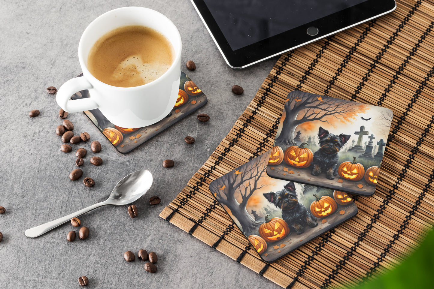 Affenpinscher Spooky Halloween Foam Coasters