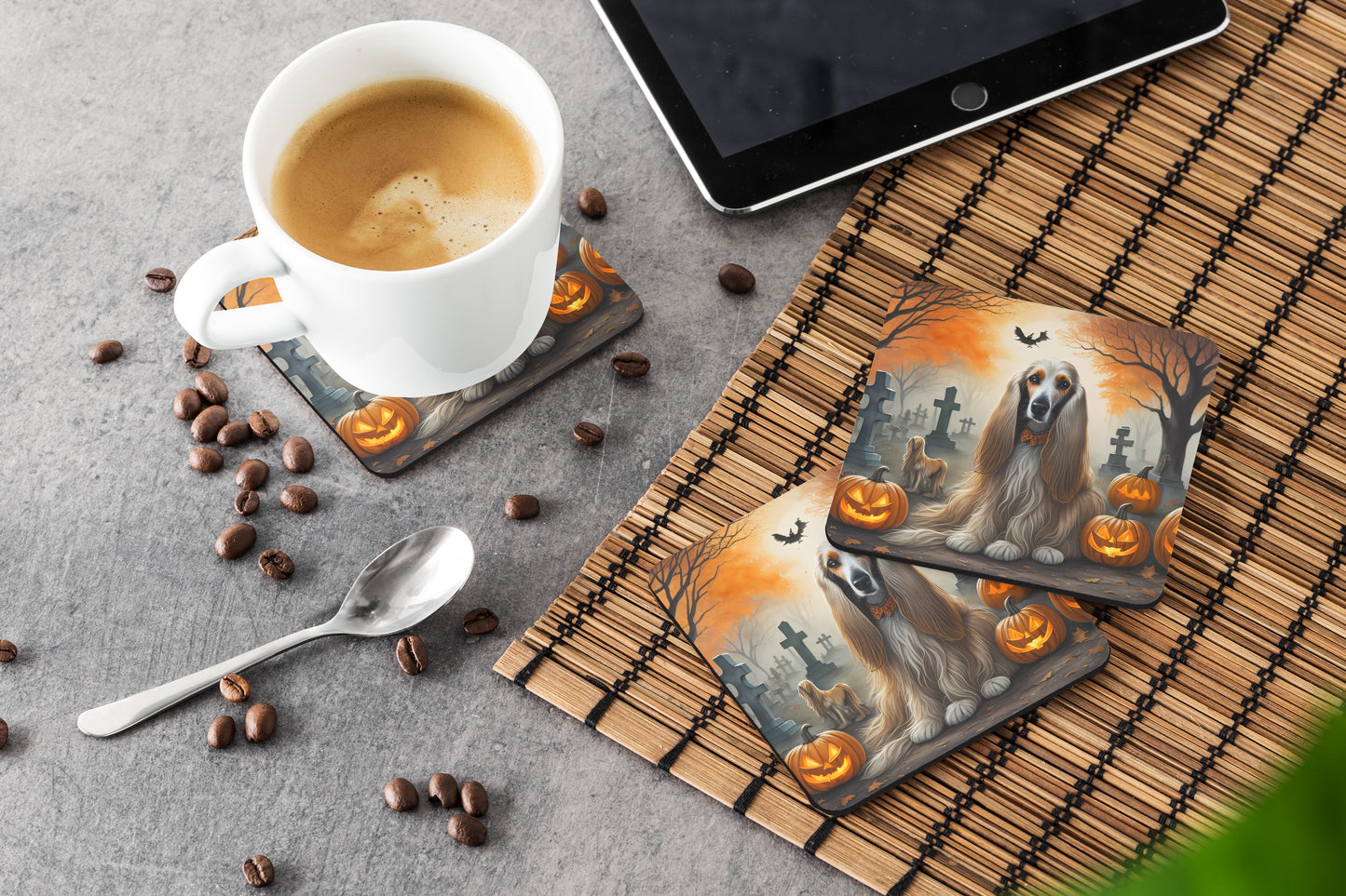 Afghan Hound Spooky Halloween Foam Coasters