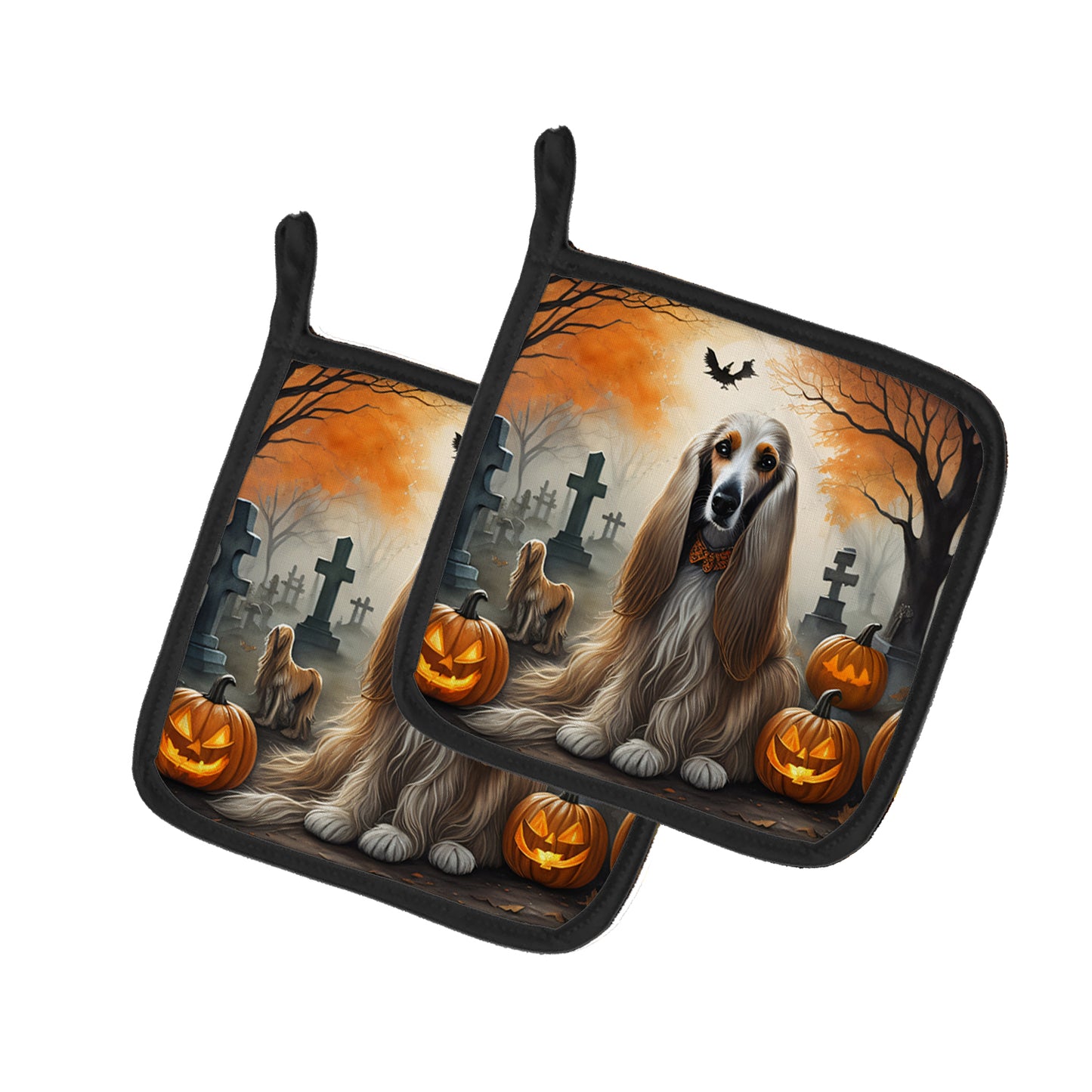 Buy this Afghan Hound Spooky Halloween Pair of Pot Holders