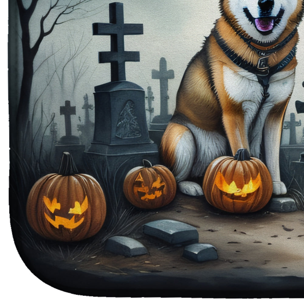 Akita Spooky Halloween Dish Drying Mat