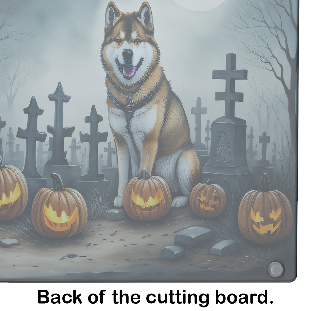 Akita Spooky Halloween Glass Cutting Board