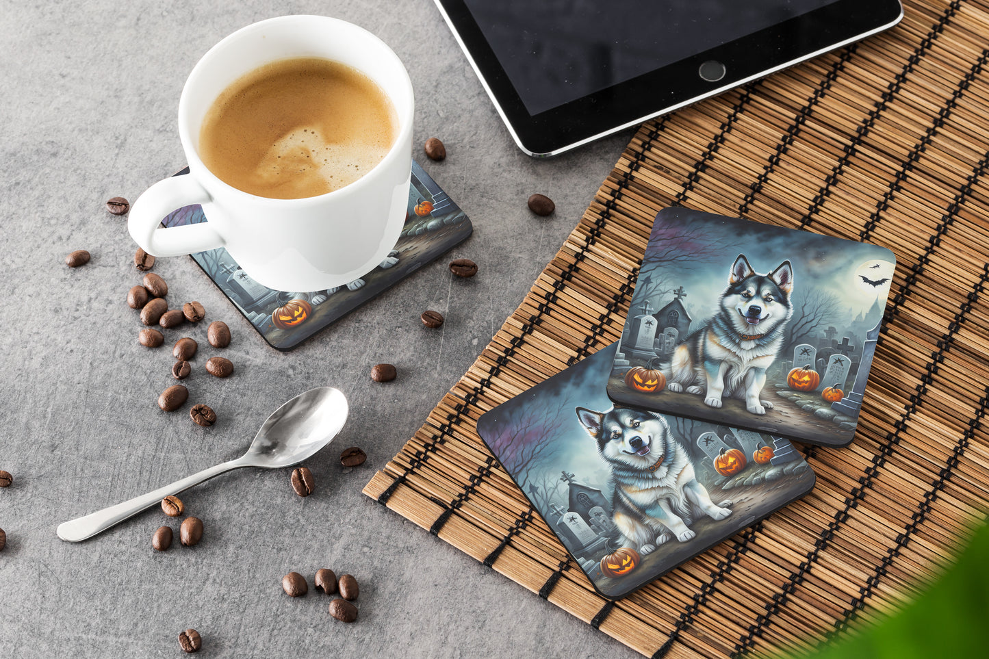 Alaskan Malamute Spooky Halloween Foam Coasters