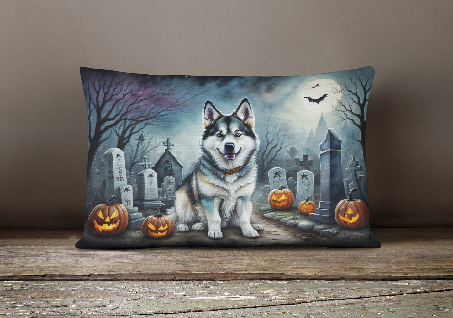 Alaskan Malamute Spooky Halloween Throw Pillow