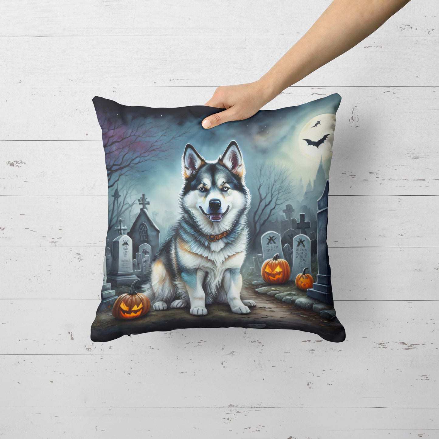 Alaskan Malamute Spooky Halloween Throw Pillow