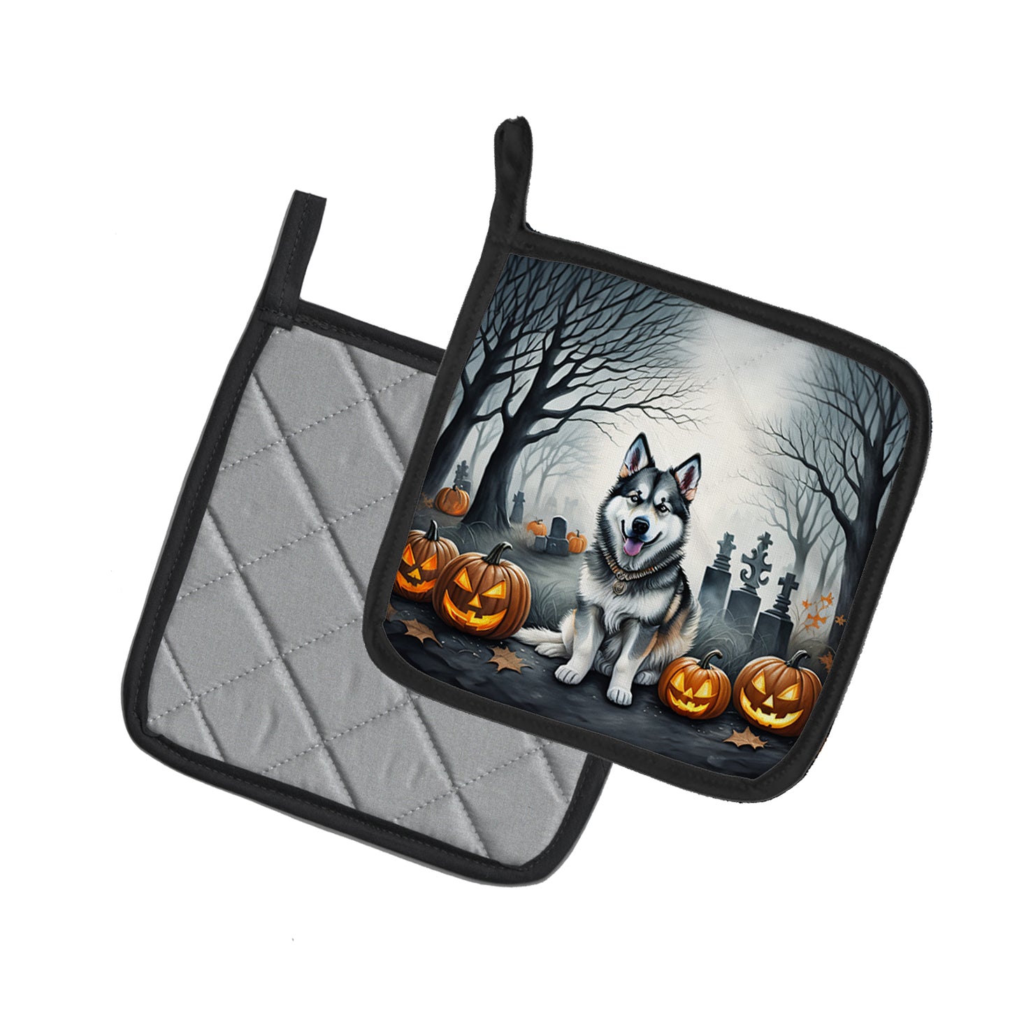 Alaskan Malamute Spooky Halloween Pair of Pot Holders