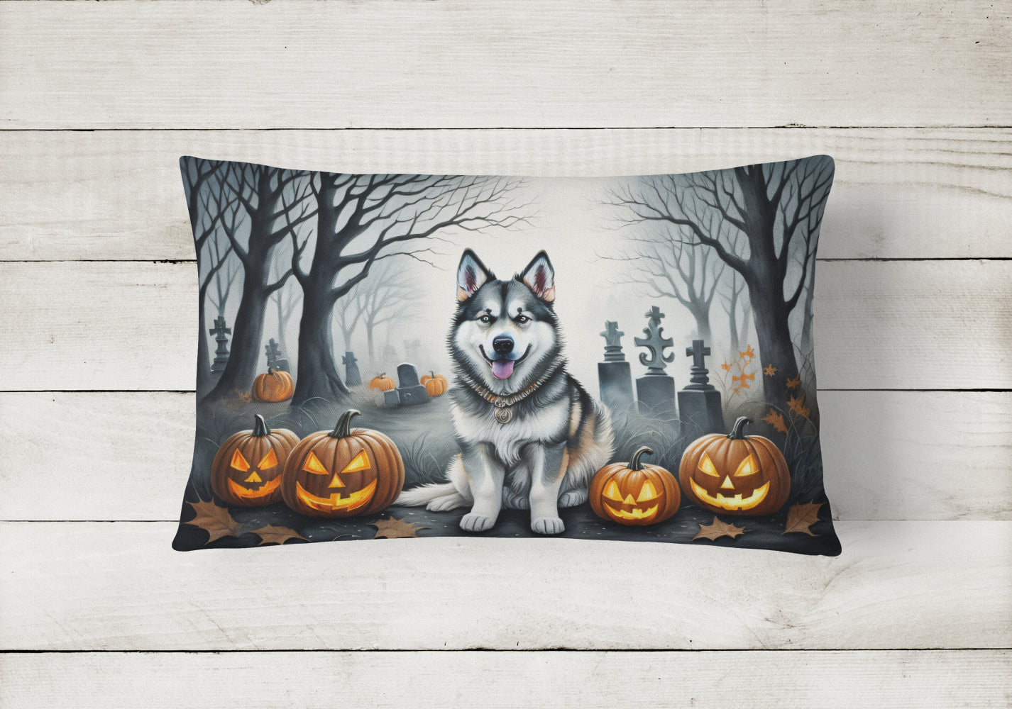 Alaskan Malamute Spooky Halloween Throw Pillow