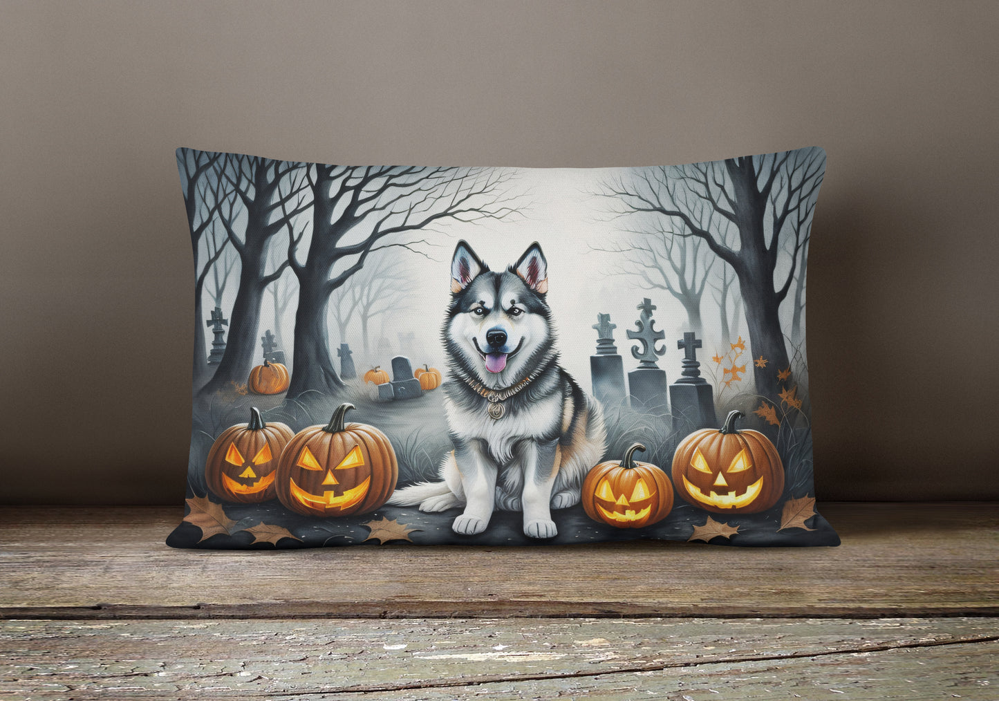 Alaskan Malamute Spooky Halloween Throw Pillow