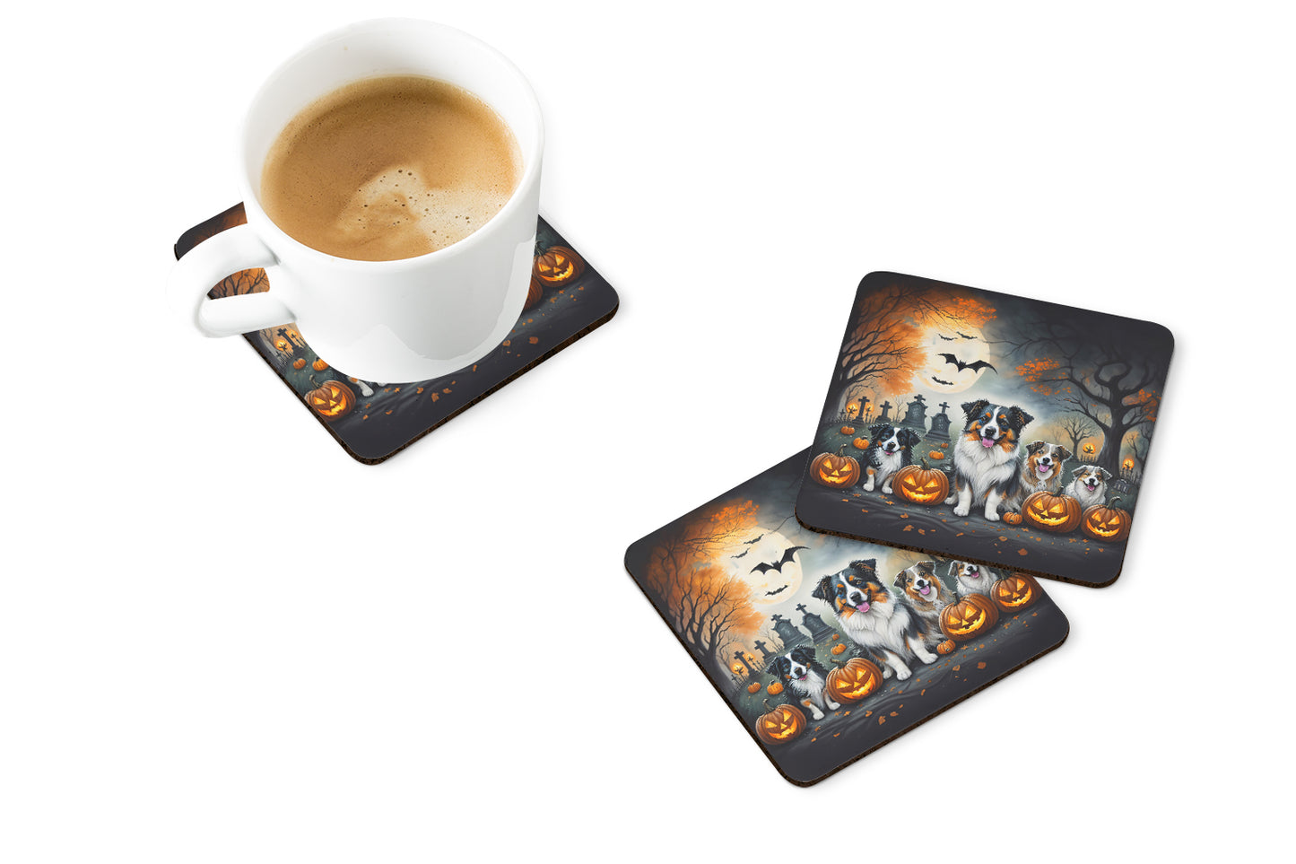 Australian Shepherd Spooky Halloween Foam Coasters