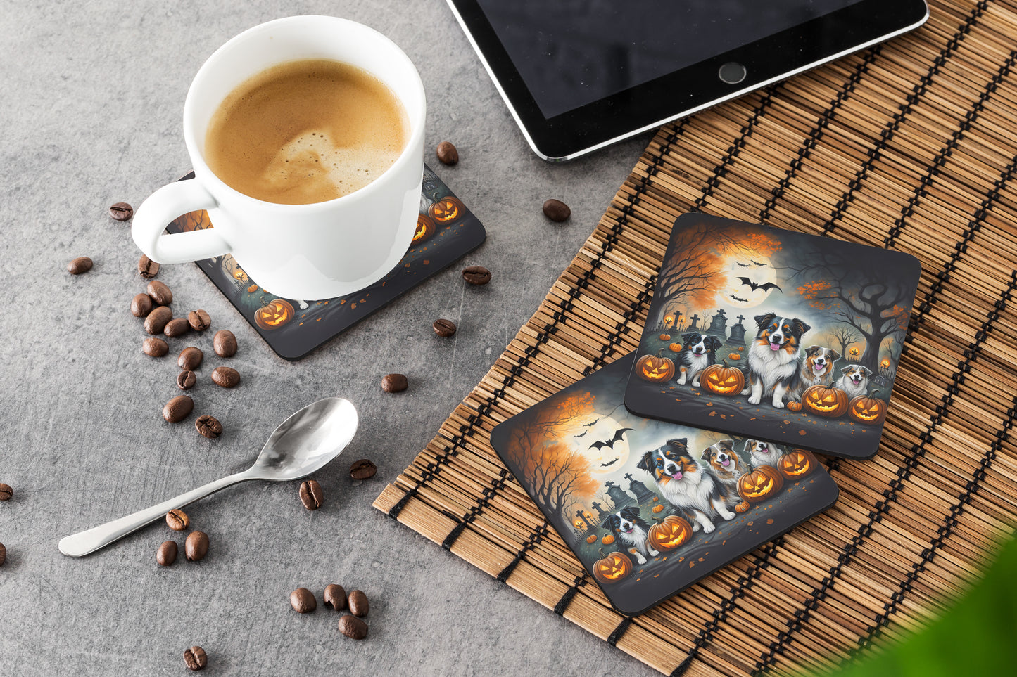 Australian Shepherd Spooky Halloween Foam Coasters