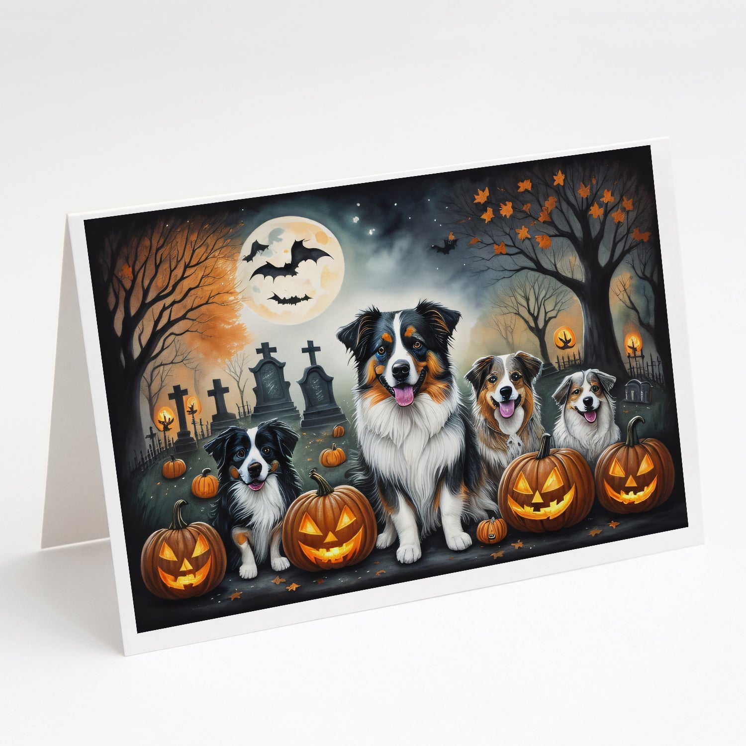 Buy this Australian Shepherd Spooky Halloween Greeting Cards and Envelopes Pack of 8