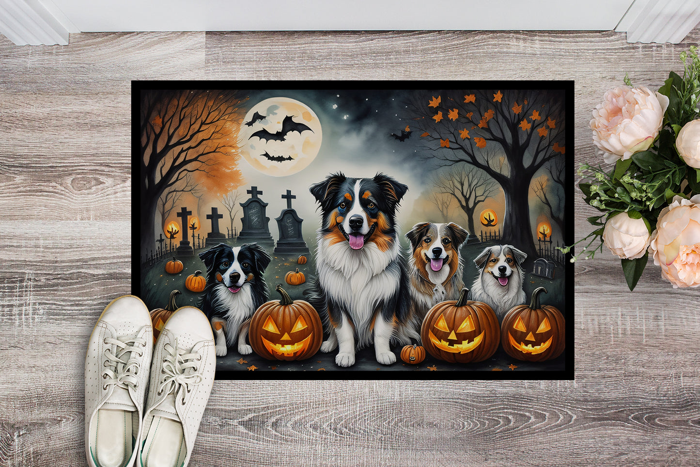 Australian Shepherd Spooky Halloween Doormat