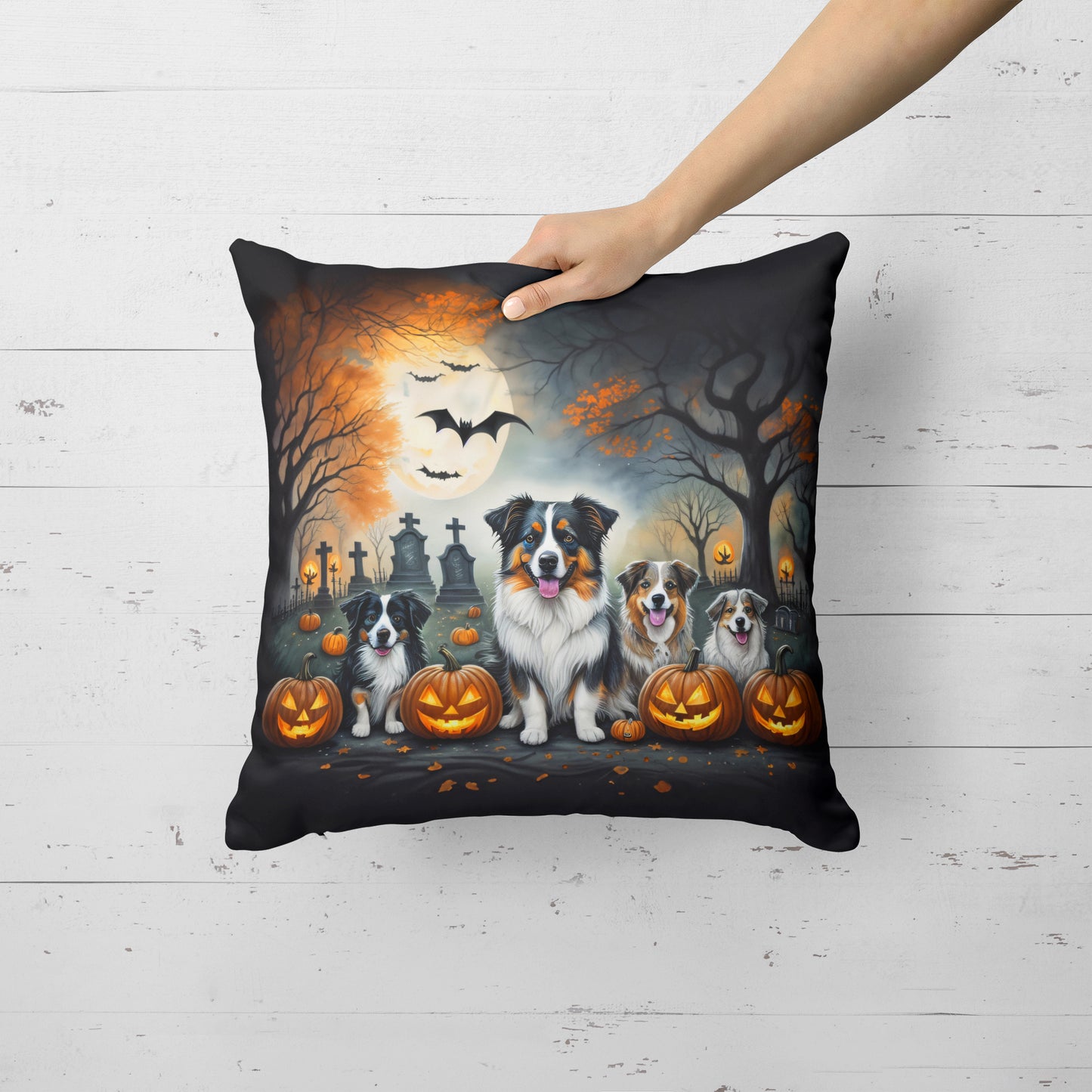 Australian Shepherd Spooky Halloween Throw Pillow