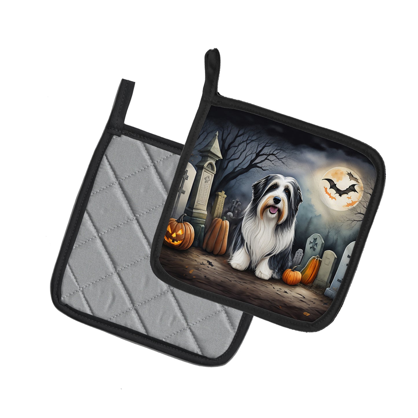 Bearded Collie Spooky Halloween Pair of Pot Holders