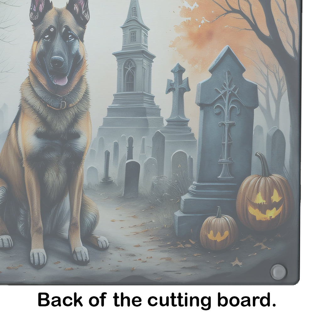 Belgian Malinois Spooky Halloween Glass Cutting Board