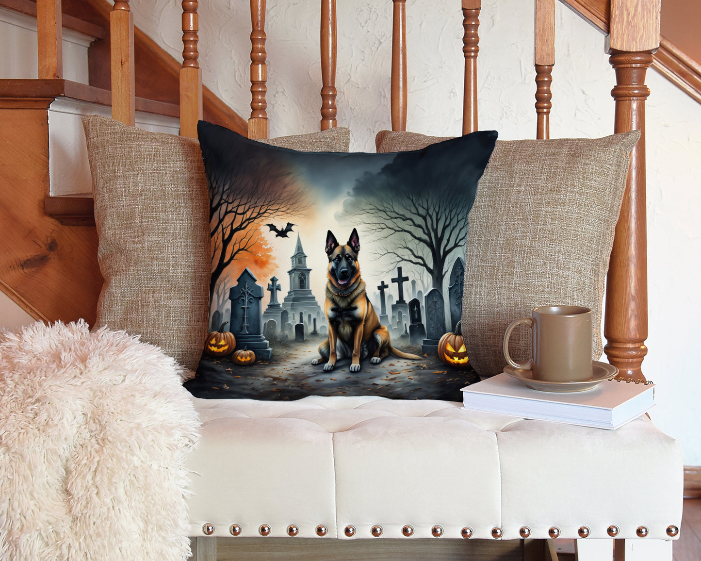 Belgian Malinois Spooky Halloween Throw Pillow