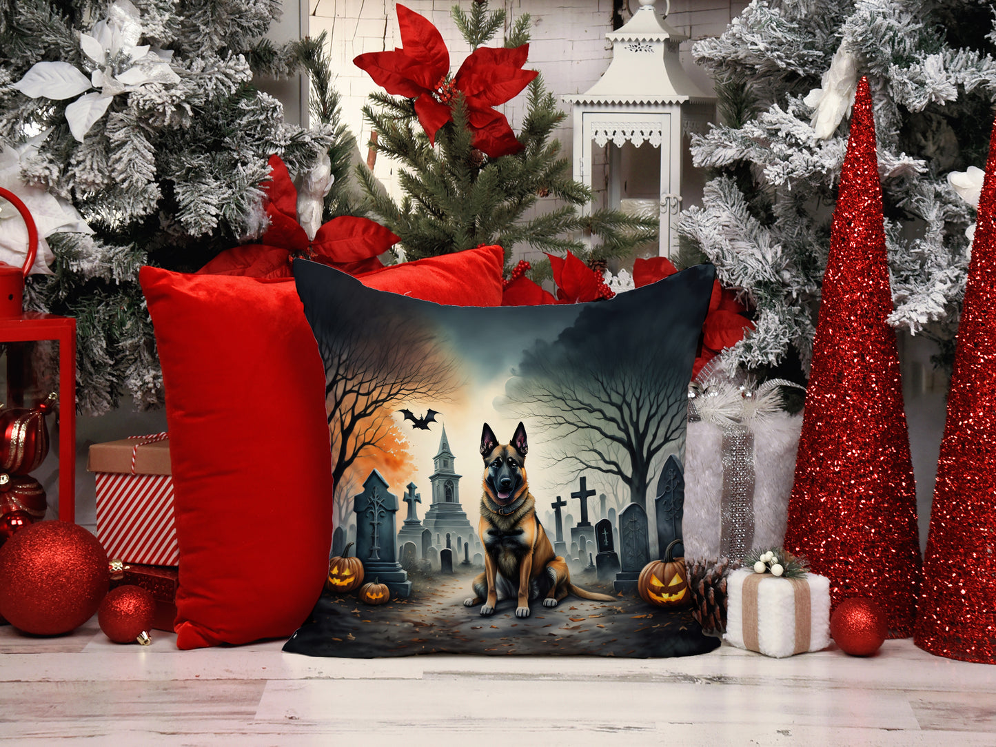 Belgian Malinois Spooky Halloween Throw Pillow