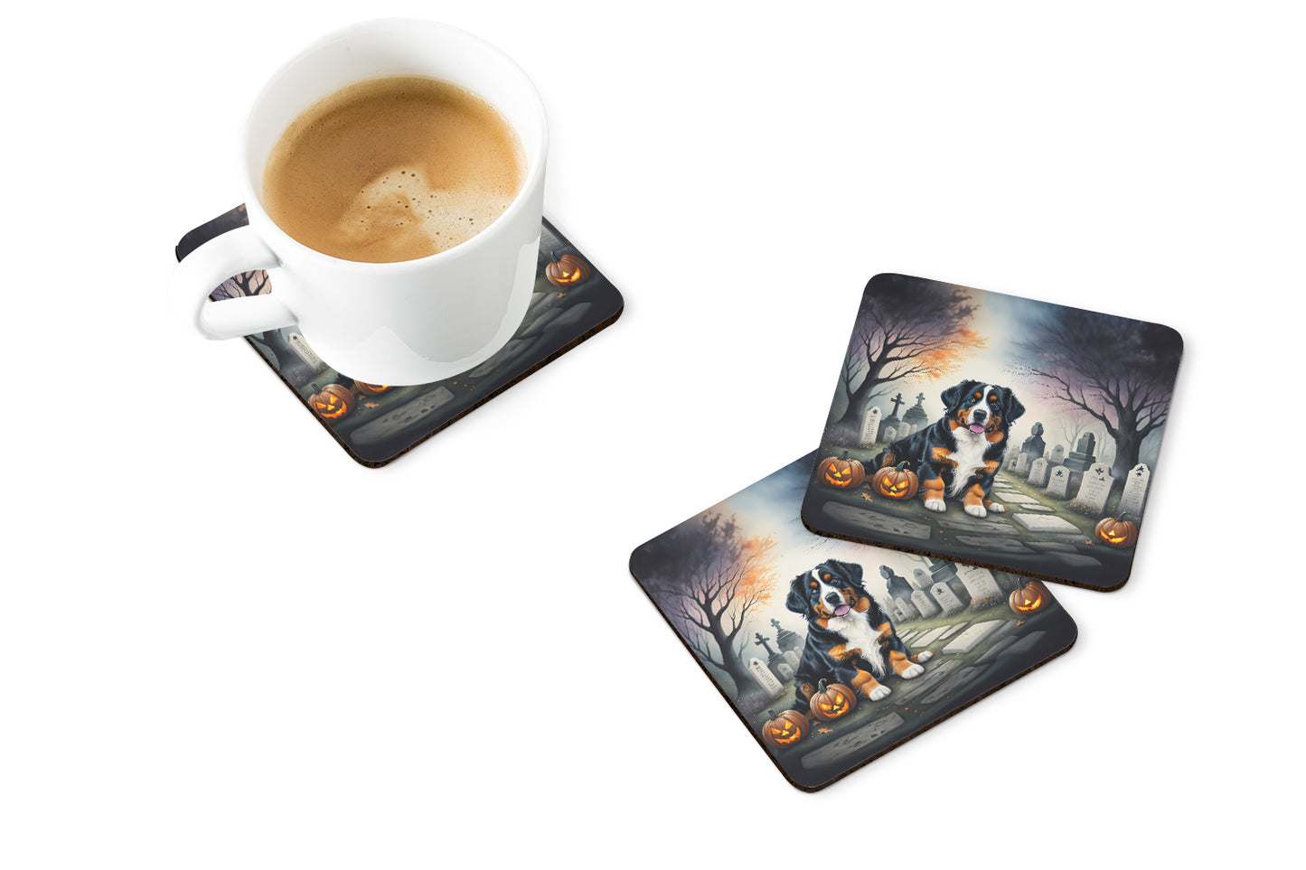 Bernese Mountain Dog Spooky Halloween Foam Coasters