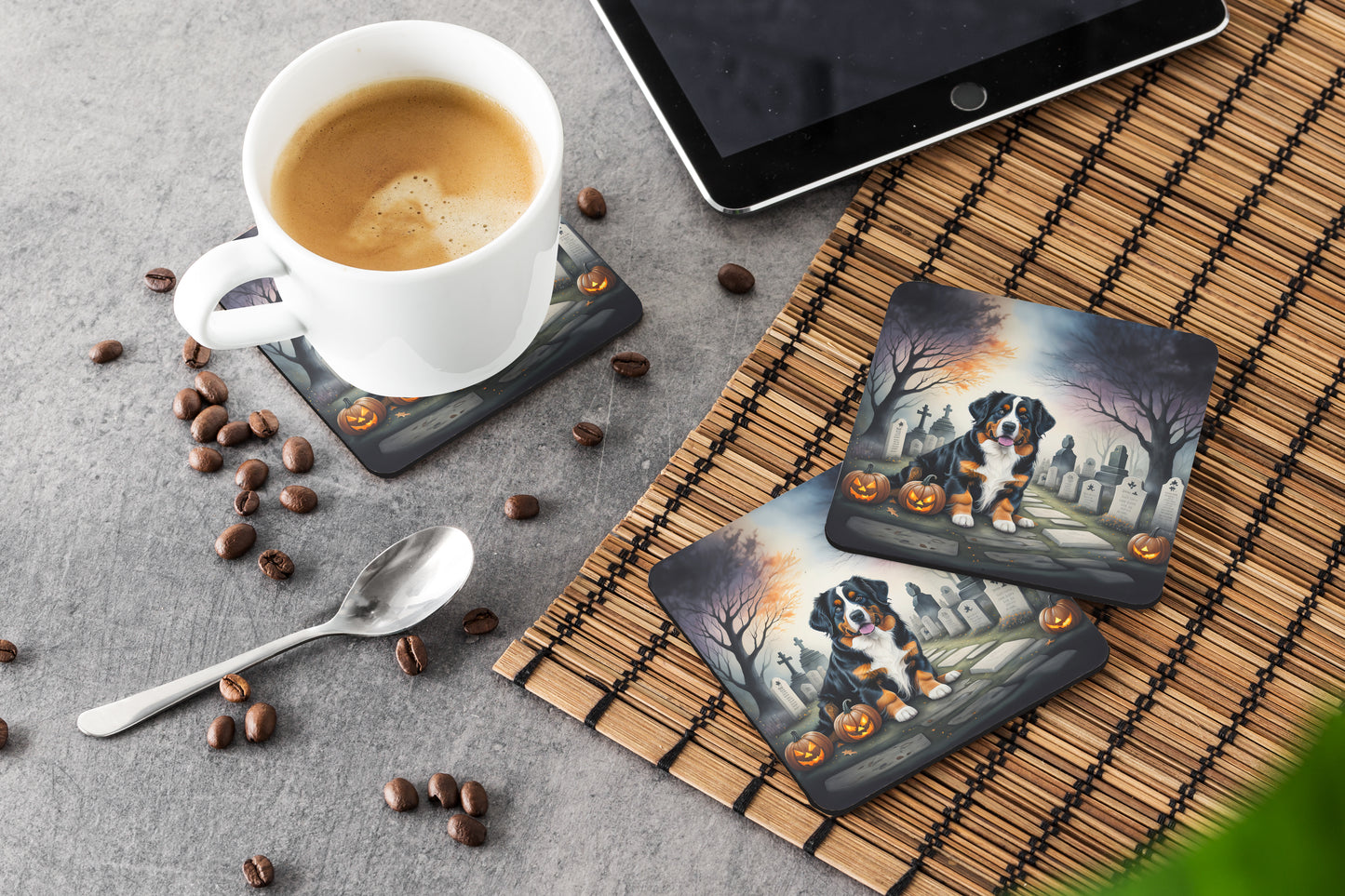 Bernese Mountain Dog Spooky Halloween Foam Coasters