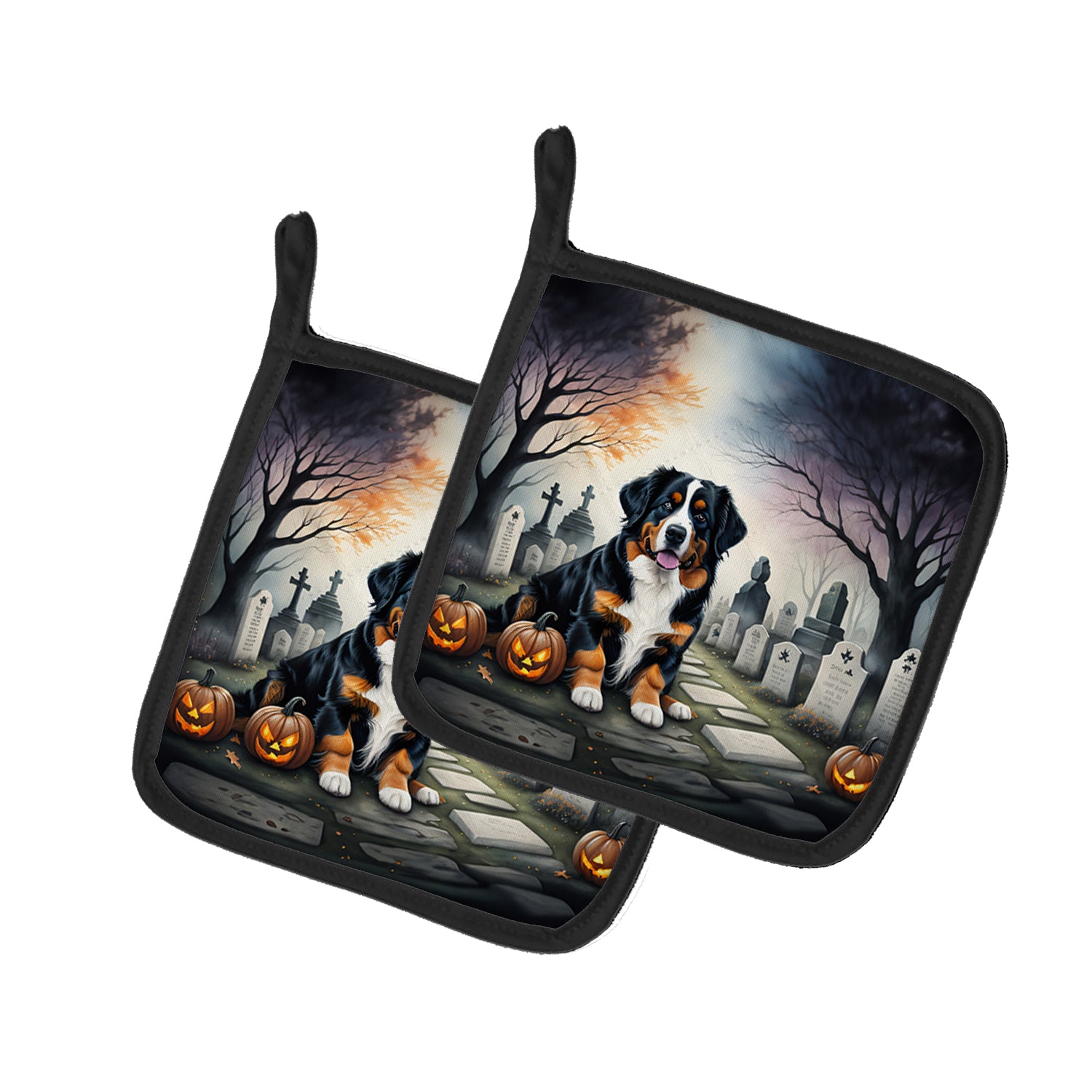 Buy this Bernese Mountain Dog Spooky Halloween Pair of Pot Holders
