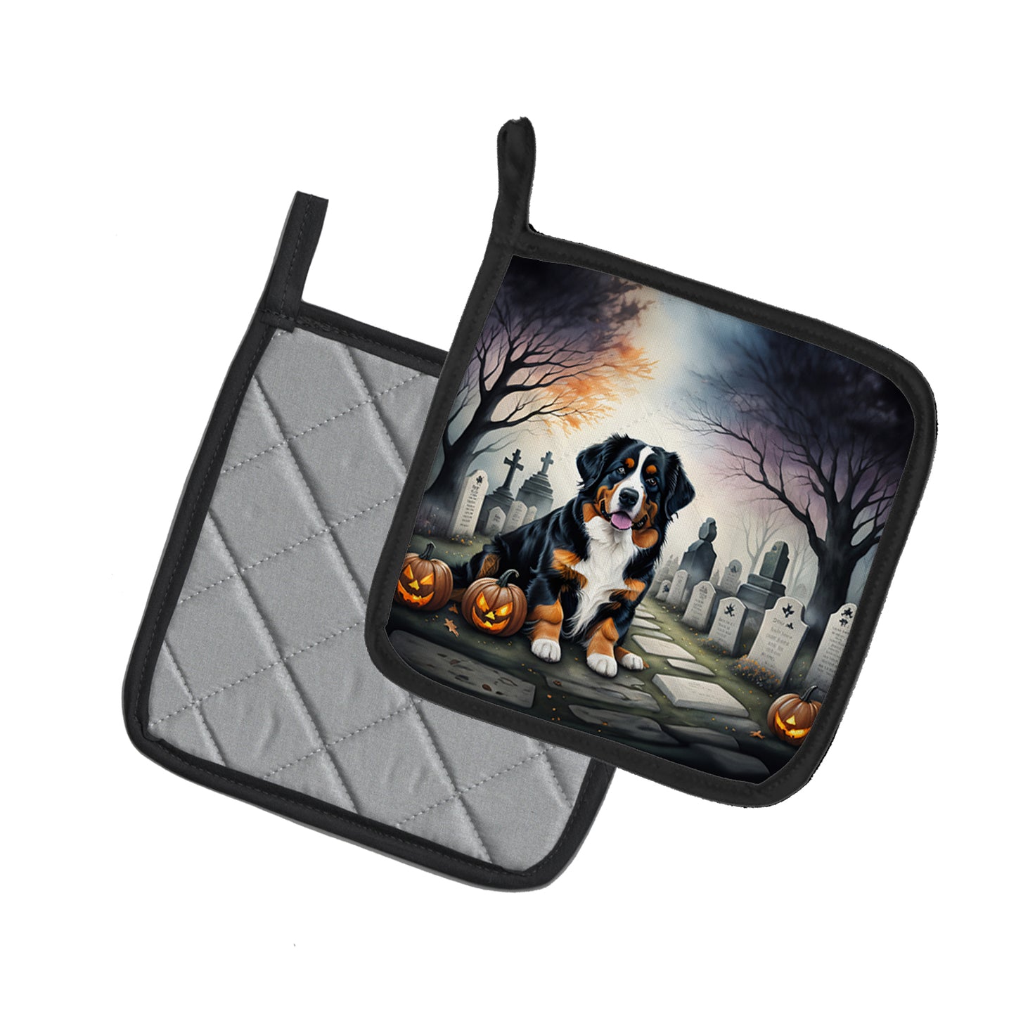 Bernese Mountain Dog Spooky Halloween Pair of Pot Holders