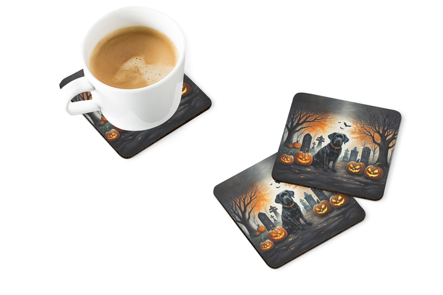 Black Labrador Retriever Spooky Halloween Foam Coasters