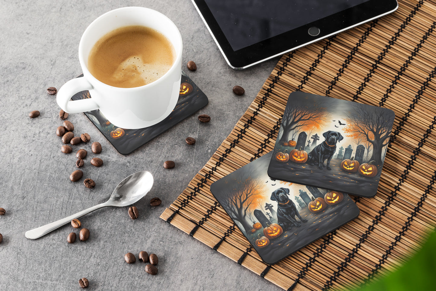 Black Labrador Retriever Spooky Halloween Foam Coasters