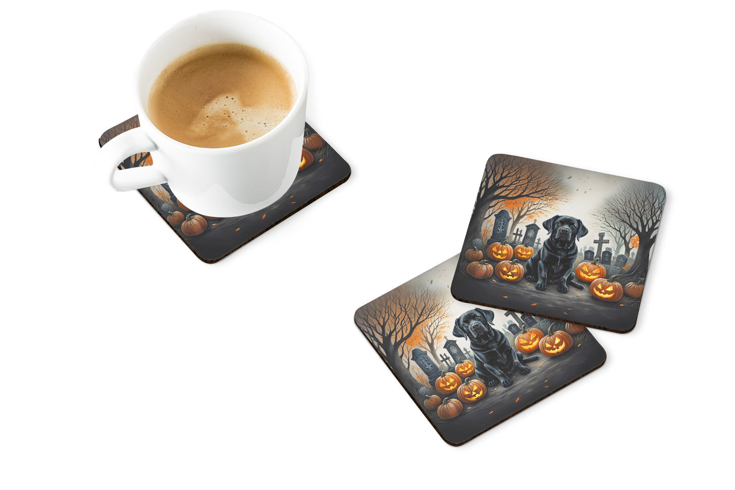 Black Labrador Retriever Spooky Halloween Foam Coasters