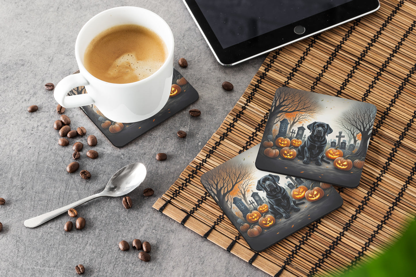 Black Labrador Retriever Spooky Halloween Foam Coasters