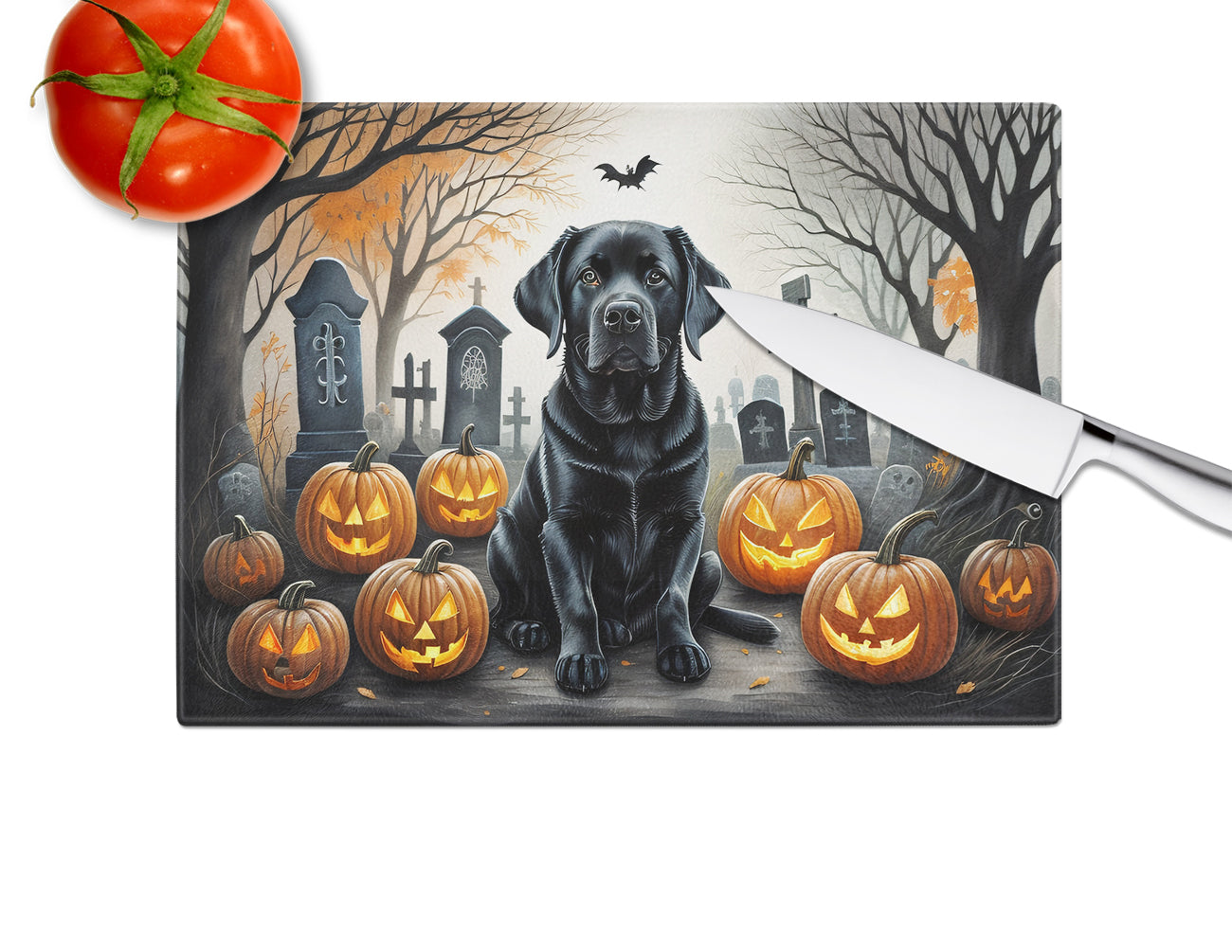 Black Labrador Retriever Spooky Halloween Glass Cutting Board