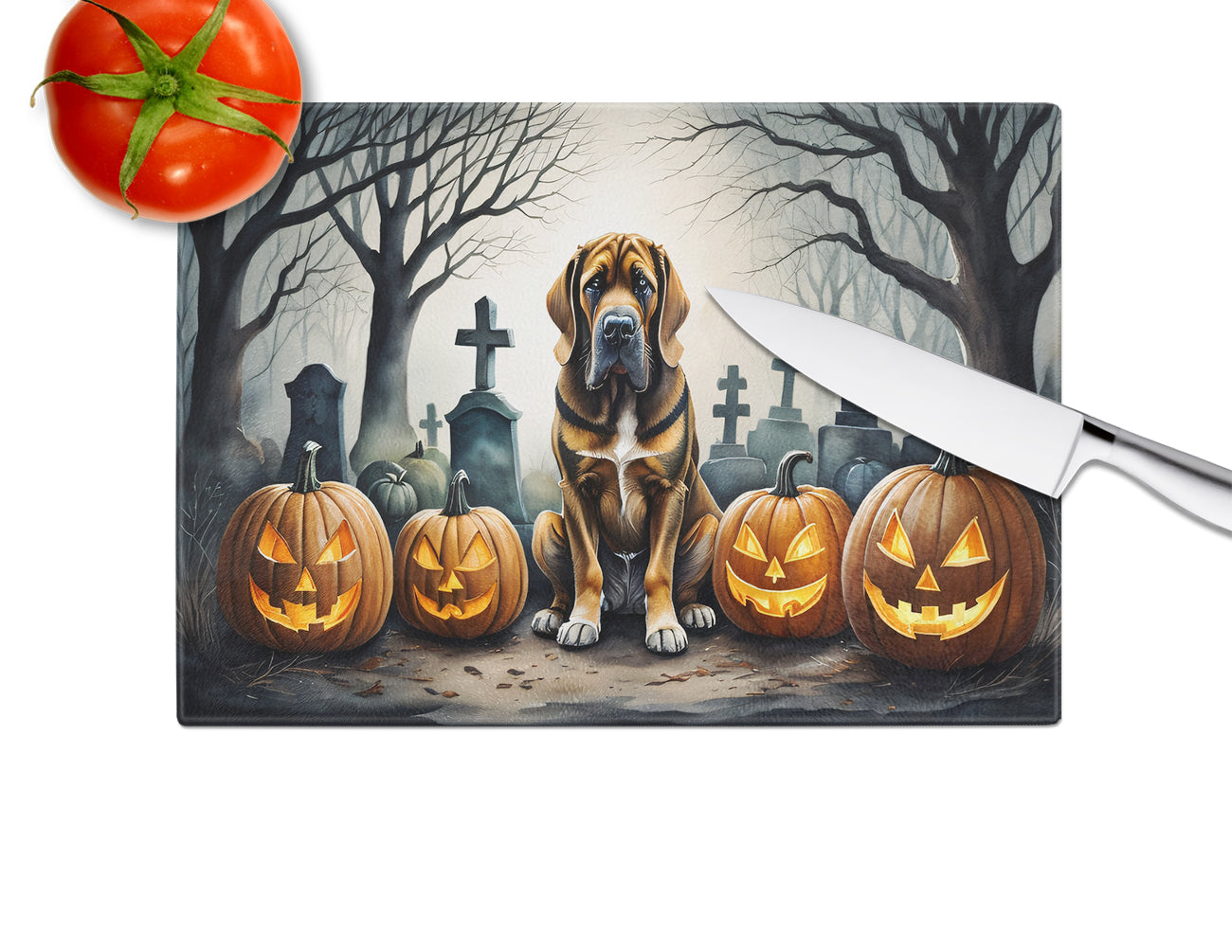 Bloodhound Spooky Halloween Glass Cutting Board