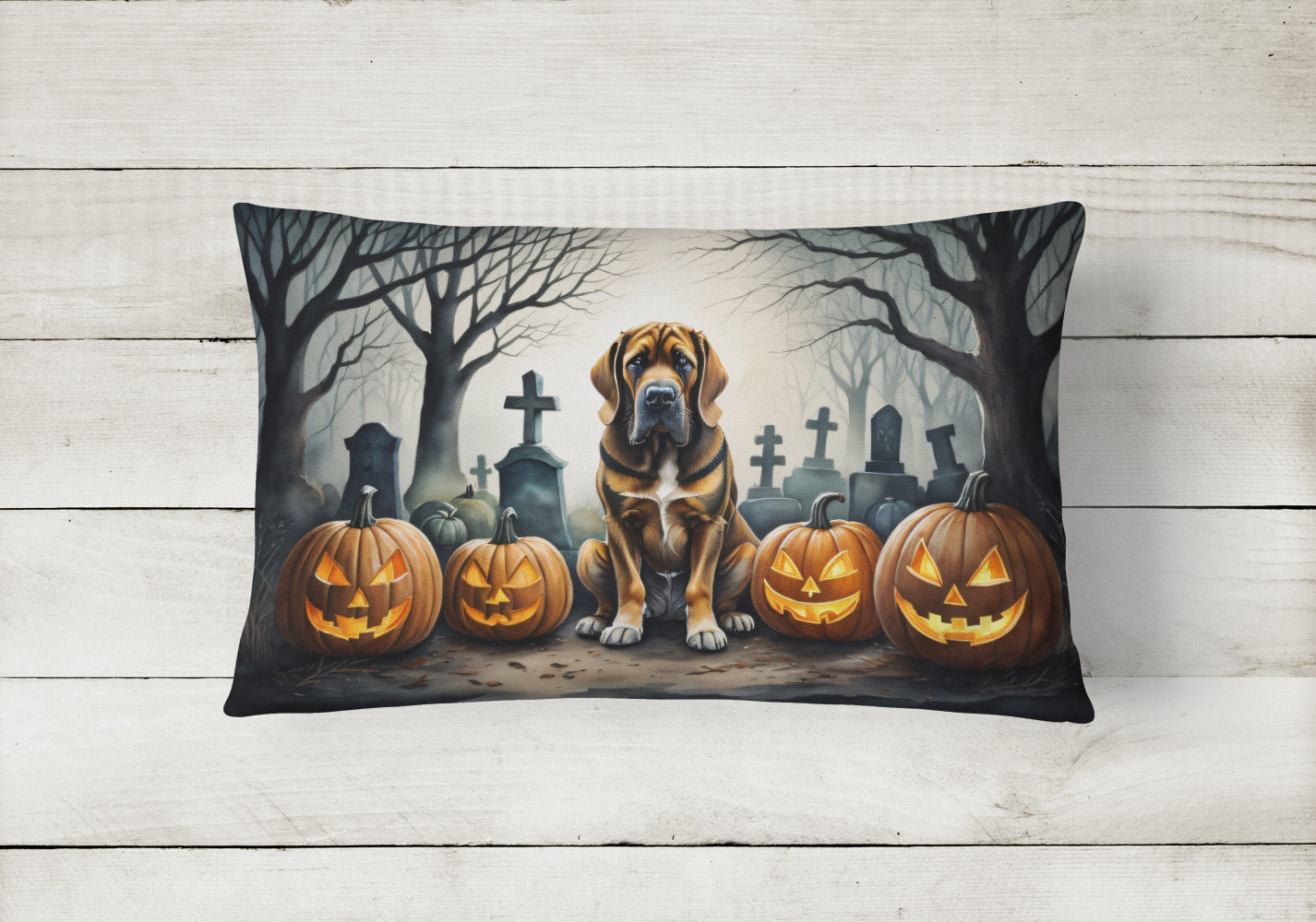 Bloodhound Spooky Halloween Throw Pillow