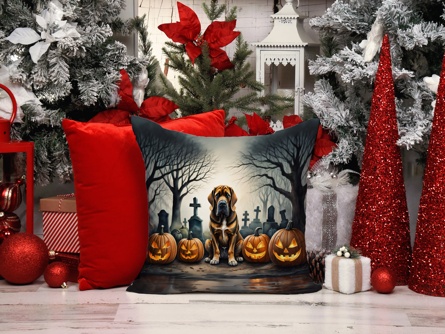 Bloodhound Spooky Halloween Throw Pillow