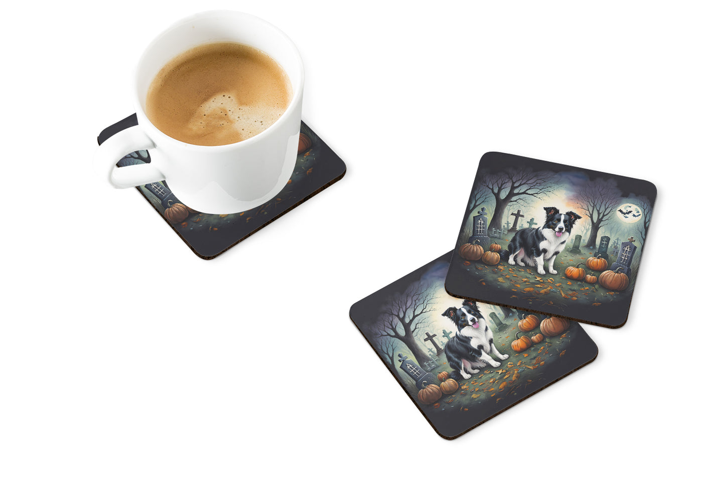 Border Collie Spooky Halloween Foam Coasters