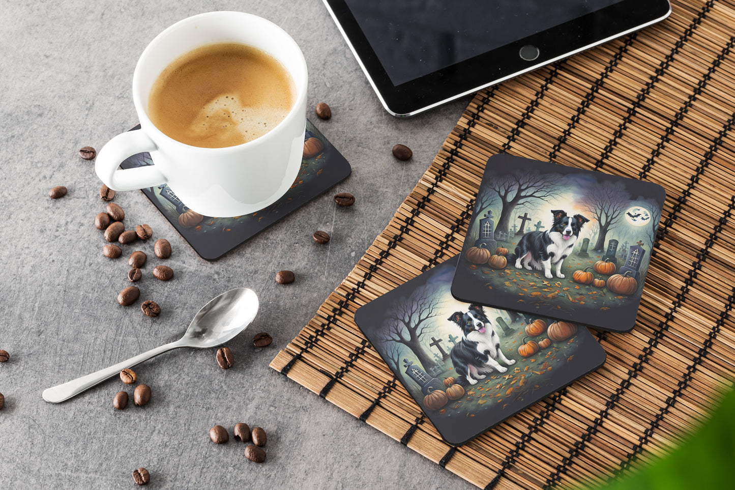 Border Collie Spooky Halloween Foam Coasters