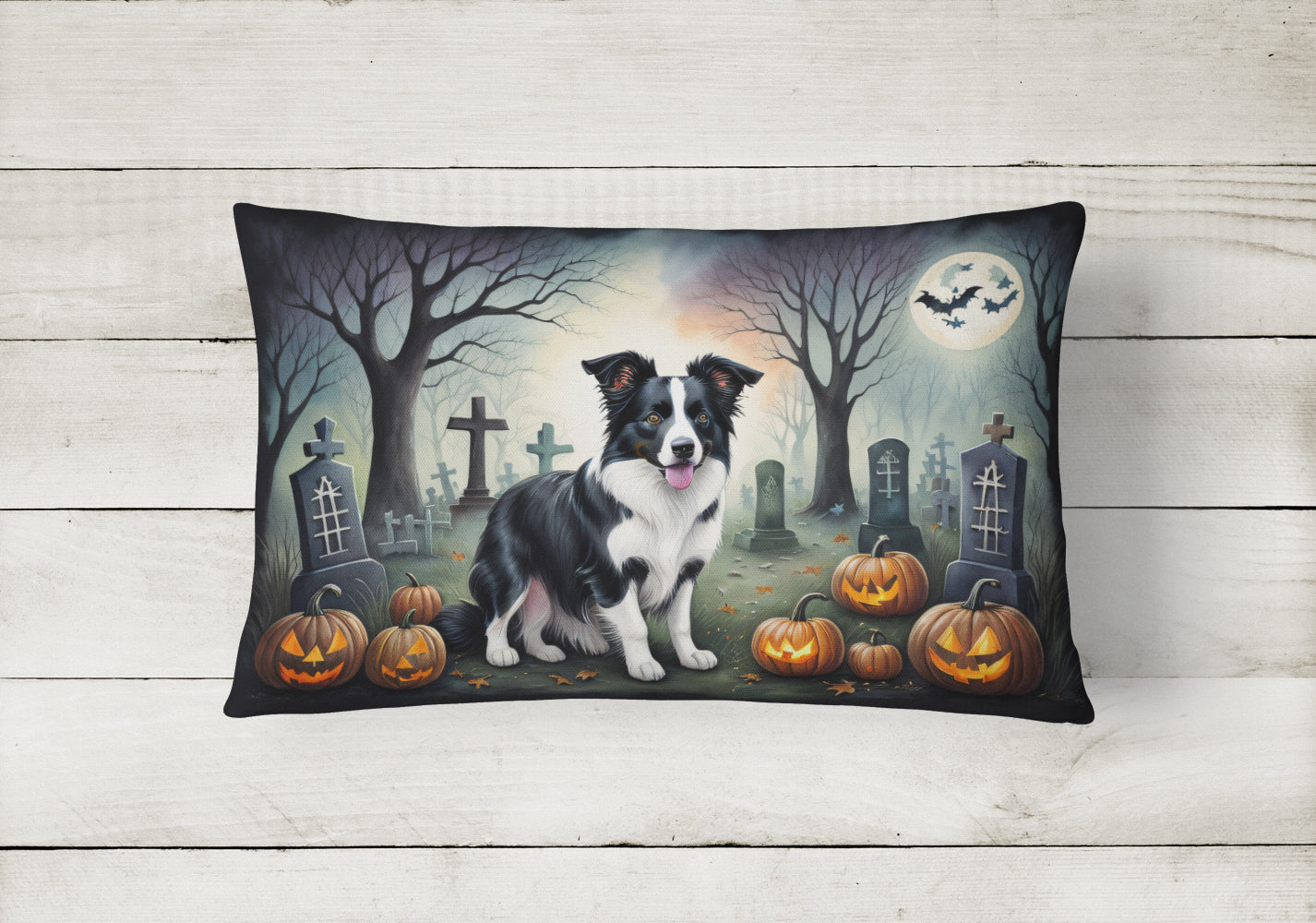 Border Collie Spooky Halloween Throw Pillow