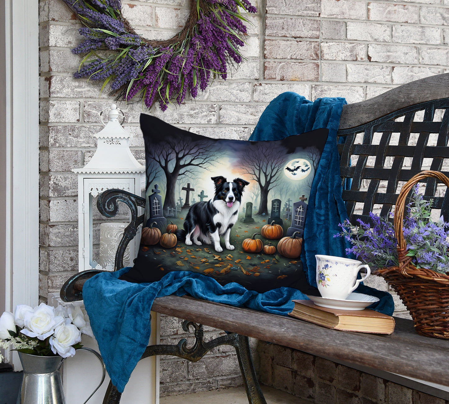 Border Collie Spooky Halloween Throw Pillow