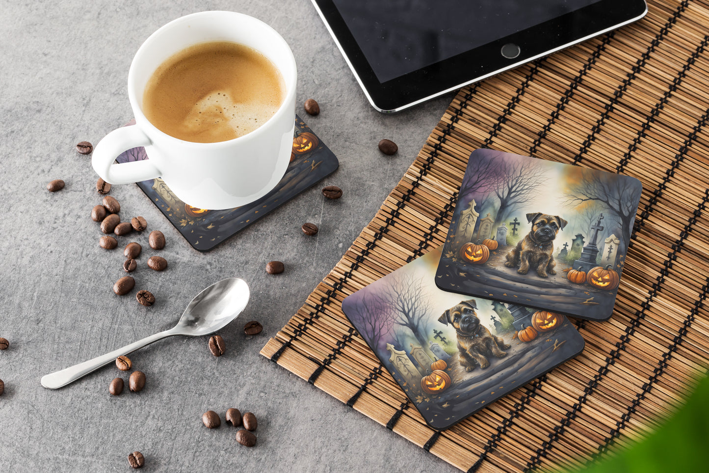 Border Terrier Spooky Halloween Foam Coasters