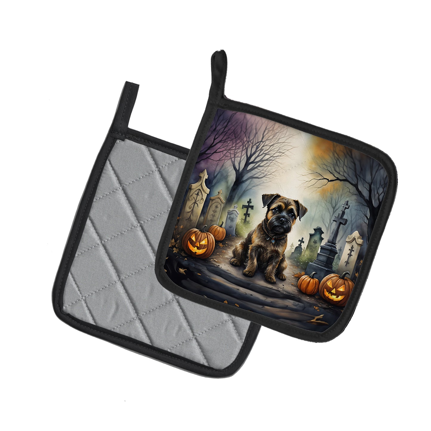 Border Terrier Spooky Halloween Pair of Pot Holders