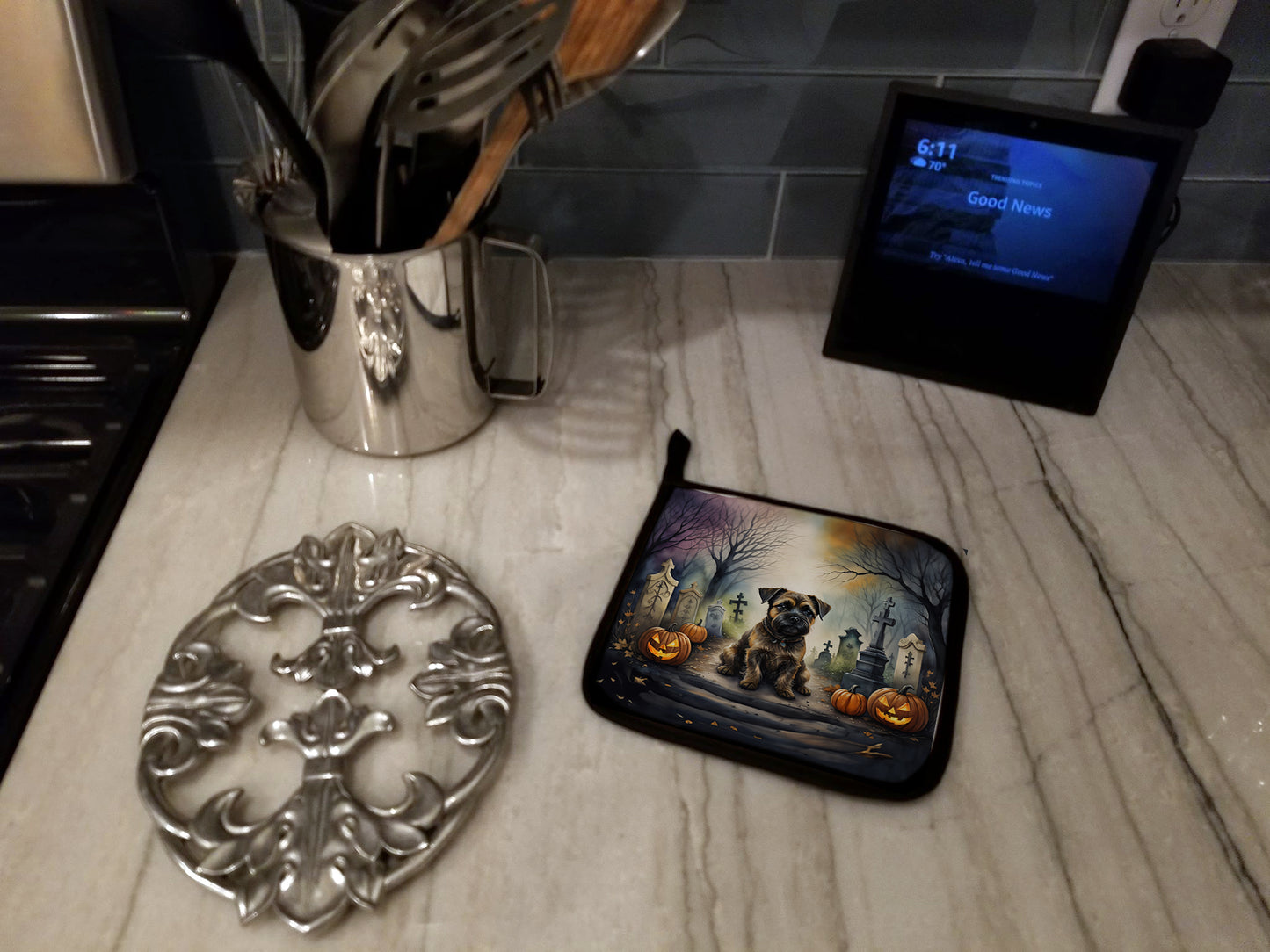 Border Terrier Spooky Halloween Pair of Pot Holders